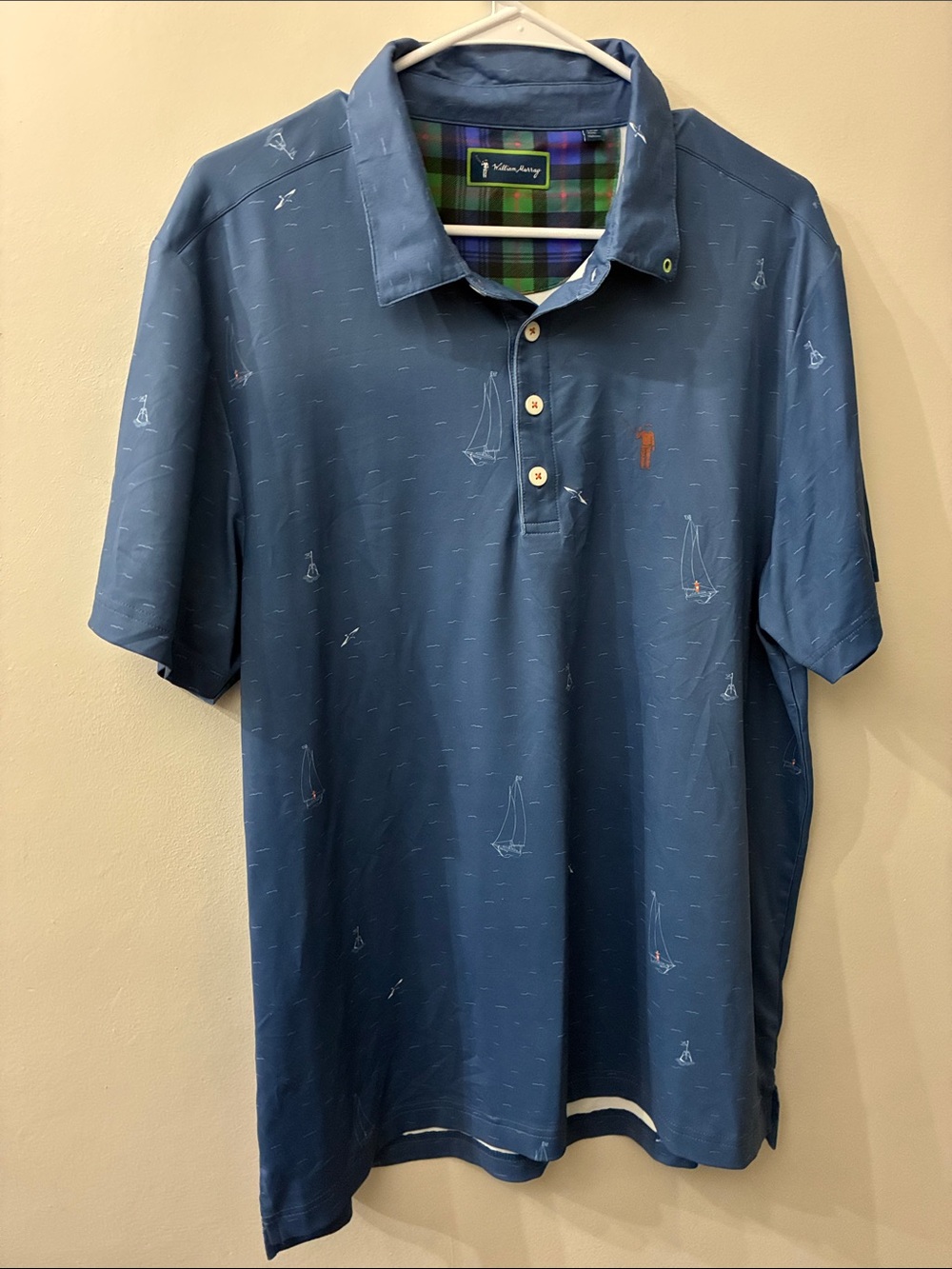 William Murray Men's Blue Sail Print Polo Shirt - large - golf